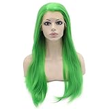 Mxangel Long Straight Green Wig Heat Friendly Fiber Lace Front Wig Cosplay