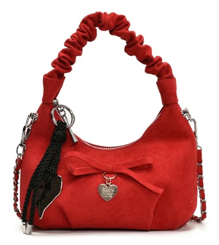 Slouchy Suede Bow Hobo Bags Women Underarm Satchels Shoulder Bag Crescent Crossbody Purses Top-Handle Tote Handbag 2025