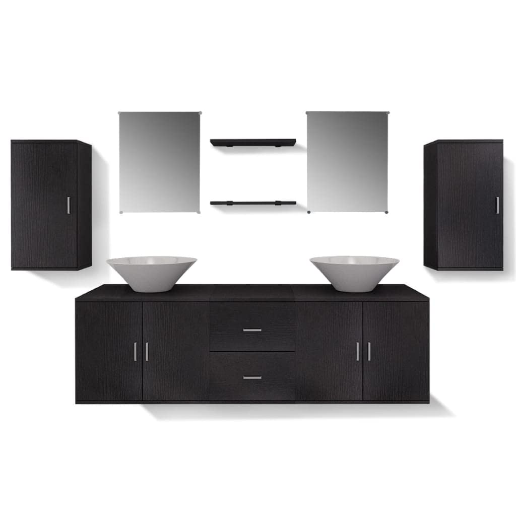vidaXL Ensemble 9 pcs de mobilier Meuble de Salle de Bain et lavabo Vasque Noir