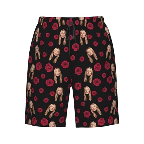 Wasetell Bañador Personalizado con Rosas y Cara Pantalones Cortos de Playa con Cara Divertida para Hombre Novio y Marido Pantalones Cortos de Playa con Foto Divertida de Secado rápido Regalo 05