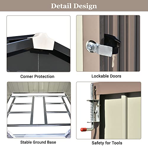 6 X 4 Ft Metal Outdoor Storage Shed, Metal Tool Shed Storage House W/Lockable Door & Adjustable Shelf, Outdoor Tool Storage Sheds W/Vents For Backyard Garden Patio Lawn, 6 X 4 Ft, Brown #TOP3