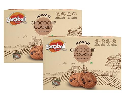 Zerobeli Jowar Choco Chip Cookies 250g (Pack of 2)| Wholegrain Chocolaty Millet Cookies | Jowar, Oats, and Whole Wheat High in Fiber for Healthy Snacking with Rich Chocolate Chips