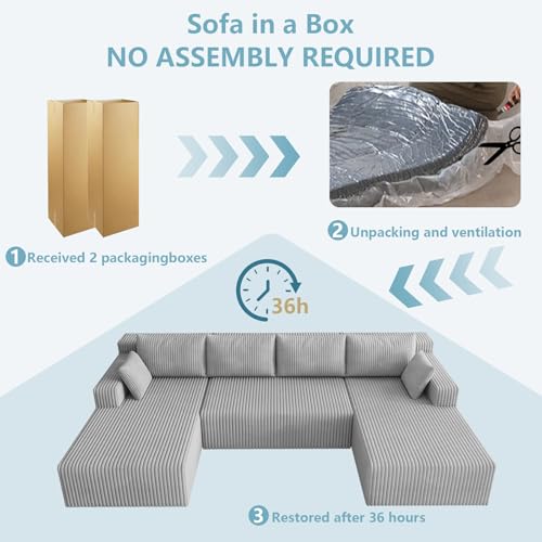 Image of 124 inch Boneless Cloud Couch Sectional Couches Sofa for Living Room
