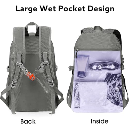 Image of G4Free 40L Lightweight Packable Hiking Backpack, Waterproof Travel Daypack | Water-Resistant Polyamide, Size: 18.9*12.9*9.4inch(L*W*H), 100% Waterproof Wet Pocket, Travel, Climbing, swimming