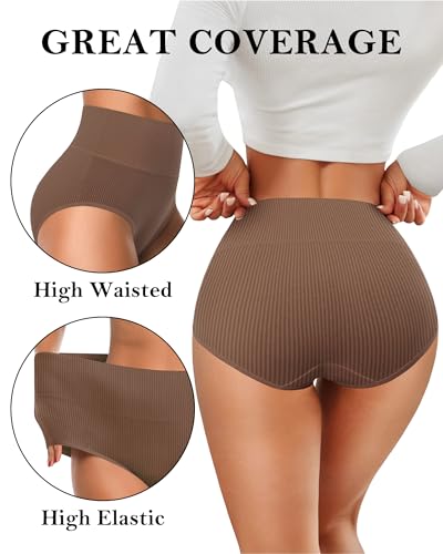 J-pone Womens Underwear Cotton High Waisted Strech Soft Full Coverage Briefs Ladies Postpartum Panties 5 Pack3