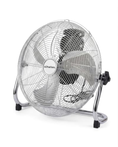 Schallen 14-inch Chrome Silver Metal Floor Fan, 3-speed