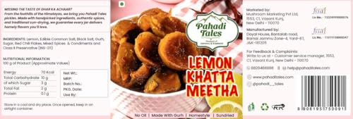 Image of Pahadi Tales Lemon Pickle 250g | Nimbu Khatta Meetha Achar | No Oil, Made with Gurh (Jaggery) | Sundried Homestyle Pahadi Achaar | Ghar Ka Achar | Made in Jammu & Kashmir