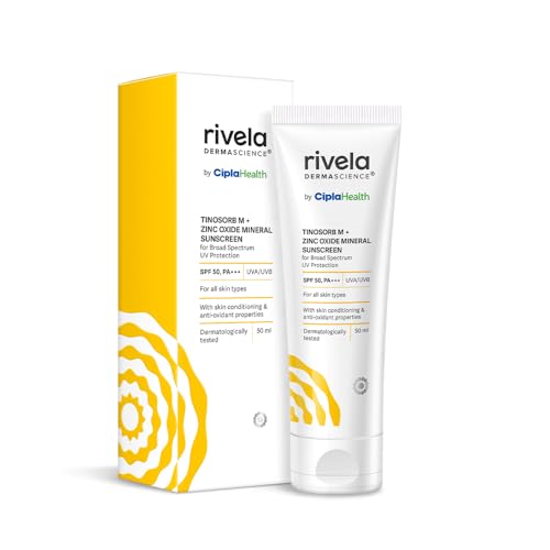 Rivela Dermascience By Cipla SPF 50, PA+++ Mineral Sunscreen Lotion With Tinosorb M, No White Cast, UVA/UVB Protection For Normal to Dry Skin, 50ml