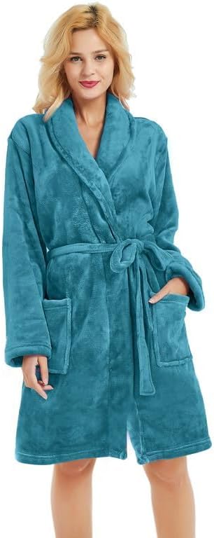 U2SKIIN Women Fleece Robe, Short Cozy Plush Robes for Womens Soft Shawl Collar Warm Spa Bathrobe - Image 2