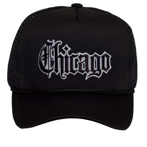 TOP HEADWEAR Old English Trucker Hat - City Snapback Cap, Black Chicago