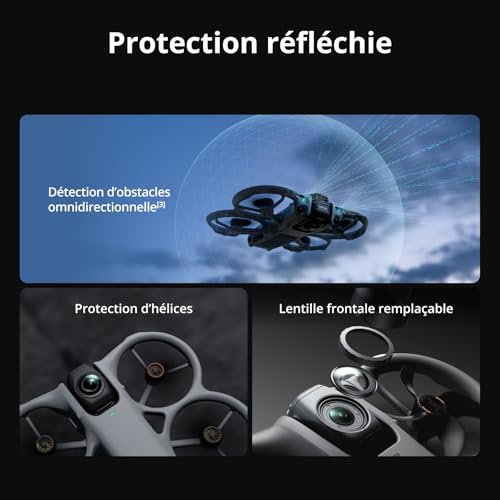 DJI Avata 360 Bundle Fly More (RC 2), drone avec imagerie 360° 8K au format 1 pouce pour FPV et prises de vue aériennes, drone caméra 360° avec protection d’hélices. Comprend RC 2 et trois batteries.