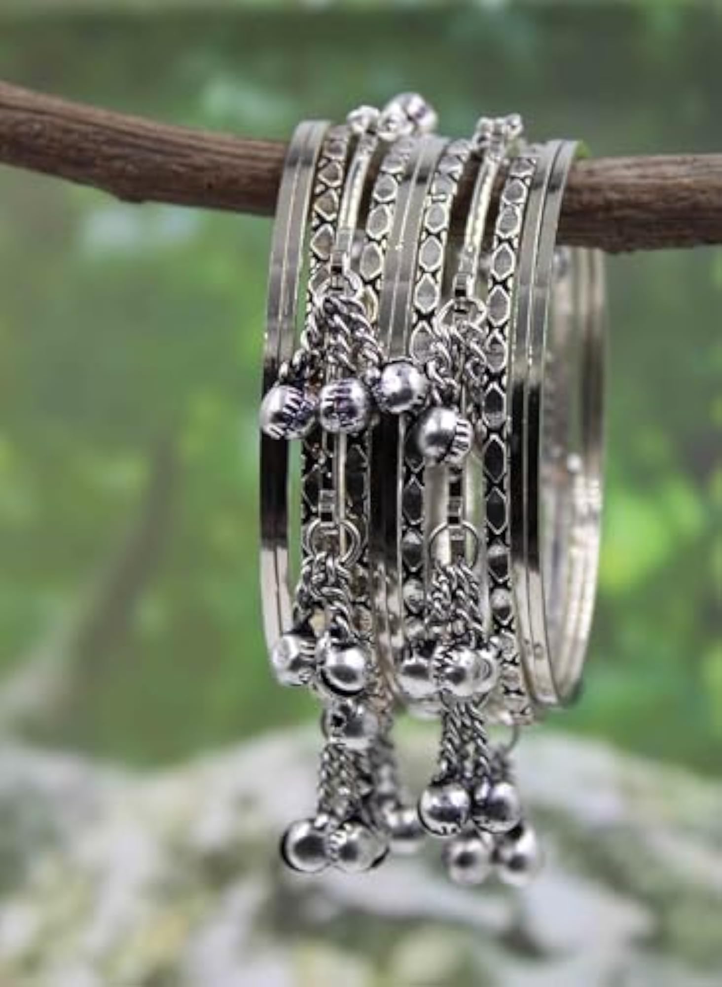 Set of 12 Oxidised Bangles with Brass Gungru