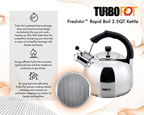 FreshAir™ Rapid Boil Stainless Steel 2.5 qt. Tea Kettle by Turbo Pot®, Time-and-Energy Saving Cookware for Gas Stove