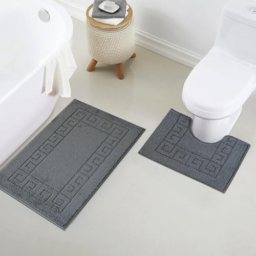 Paradise Products Greek Style Bath Mat Set 2-Piece | Non-Slip Bathroom Mats, Shower Mat & Pedestal Mat | Soft Washable Quick-Dry Bath Mats for Bathroom Floor | Anti-Mould Bath Rug Set (Charcoal) - Cosy Home Interiors Paradise Products Greek Style Bath Mat Set 2-Piece | Non-Slip Bathroom Mats, Shower Mat & Pedestal Mat | Soft Washable Quick-Dry Bath Mats for Bathroom Floor | Anti-Mould Bath Rug Set (Charcoal) - Image 2