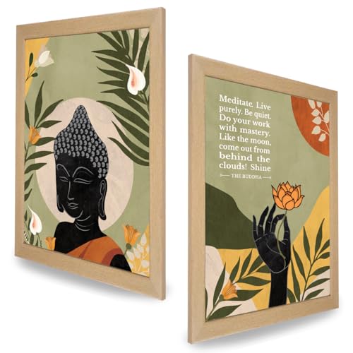 Image of Chaka Chaundh - Suitable buddha quotes wall frames - Buddha frame with quotes for home & office - inspirational Motivational Gautam buddhas quotess with frame - (14 X 11 inches - set of 2)