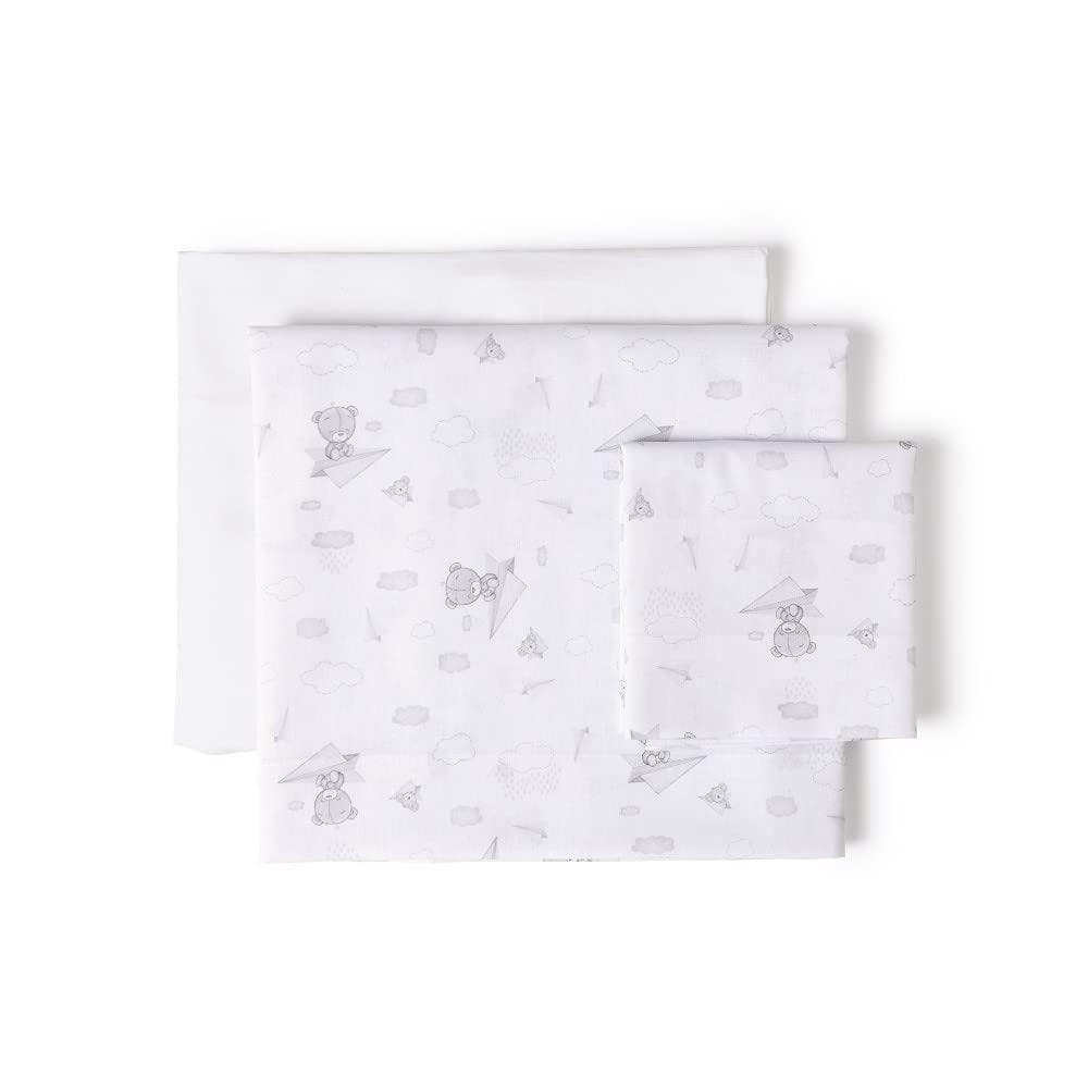 various Juego De Sábanas para Cuna 60 x 120 cm, Bebe Primavera y Otoño Tipo 100% Algodón Extrasuave Fafricado en España-INTERBABY(Bajera+encimera+Funda Almohada)-Avion Papel+Broche BCO/Azul