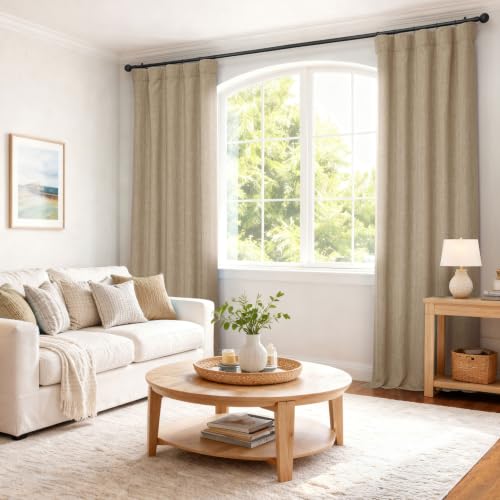 Image of HPD Half Price Drapes - Faux Linen Curtains for Living Room (1 Panel) - 50W X 96L - Textured Room Darkening Curtains for Bedroom 96 Inches Long - Drapes for Home Decor, Nomad Tan