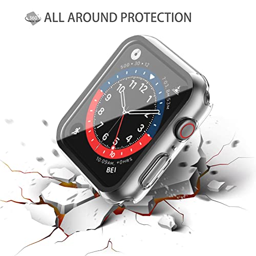 Image of Piuellia 2 Pack Transparent Hard Case with Tempered Glass Screen Protector Compatible for Apple Watch Series 7 45mm, Ultra-Thin Shockproof Overall Protective Cover for iWatch