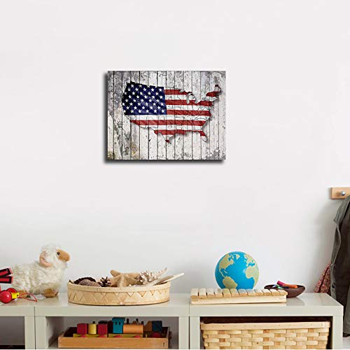 Yi Chuang Art Wall Decor American Flag Map Statue Of Liberty Wall Art Patriotic Theme Vintage Usa Map Canvas Art Prints Framed Living Room Decor #TOP5