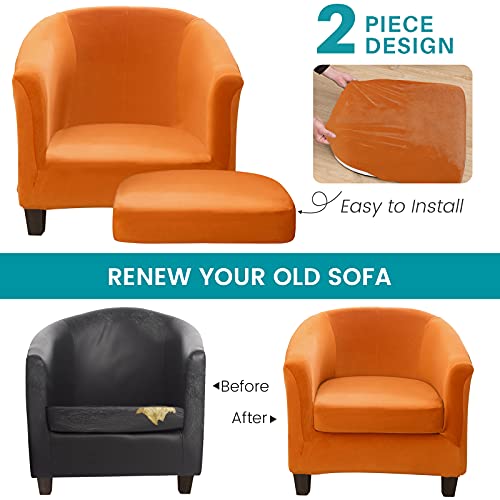 Cjc Velvet Club Chair Cover Slipcover,2-Piece Barrel Tub Chair Cover For Living Room Armchair Sofa Covers With Cushion Covers,Washable Furniture Protector For Club Chairs(A Velvet-Orange,1Pc) #TOP3