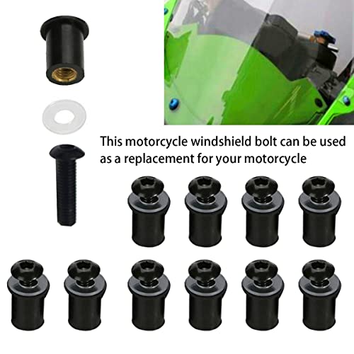 10Pcs Motorcycle Windshield Bolts Screws Kit, Aluminum Alloy Motorbike Windscreen Body Mounting Bolts Nuts, Compatible With Motorcycle Cowls Well Nuts Fairing Fasteners Screw (Black) #TOP3