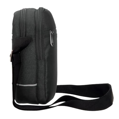 Trimmed Shoulder Bag Two Compartments Black 17x22x7.5cm Polyester, Black/White, Two Compartment Shoulder Bag, Black/White, Two Compartment Shoulder Bag4
