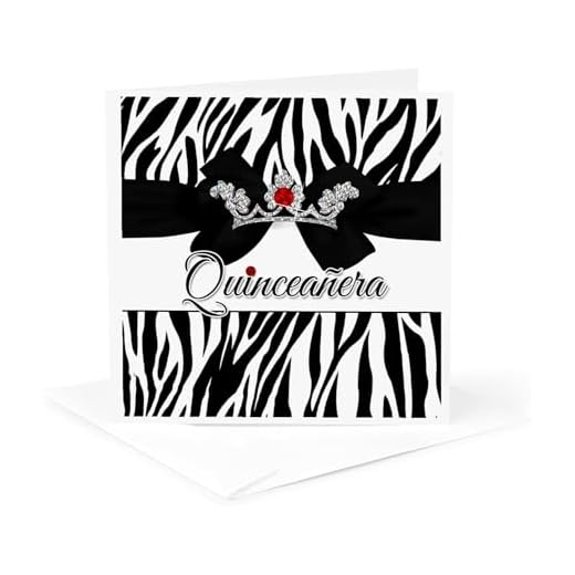 3dRose Quinceanera Zebra Print with Red and Silver Crown Digital Bling - Greeting Card, 6" x 6", Single (gc_240083_5)