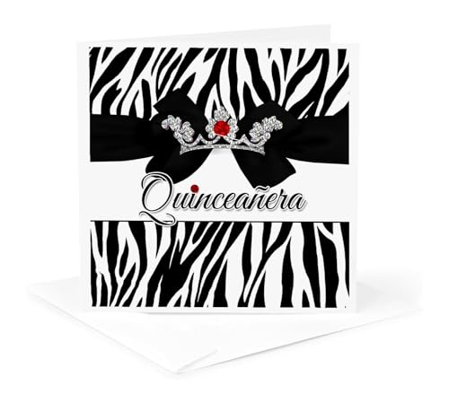 Greeting Card - Quinceanera Zebra Print with Red and Silver Crown Digital Bling - Birthday Collection