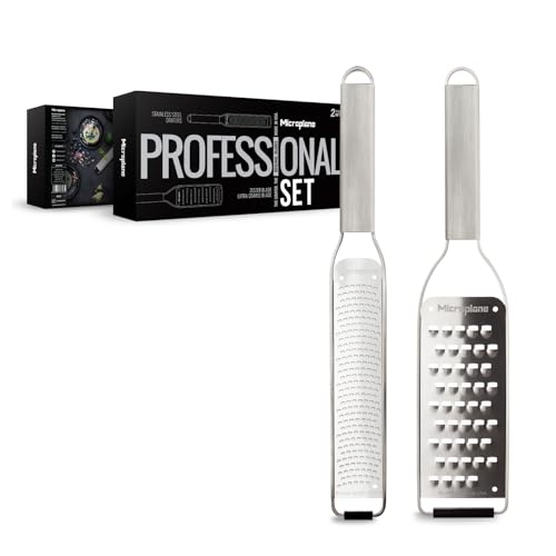 Microplane Professional Serie 2er-Set │ Enthält die Zester & Sehr Grobe Reibe │ Ultrascharfe Klingen │ Elegantes Edelstahl-Design, für tägliche Spitzenleistung, Perfekt für Käse, Zitrus, Schokolade