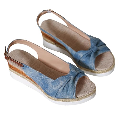 Sandale Femme Compensée Espadrille D'Été Compensées Plateforme Plates Sandales LéGèRes et Respirantes de Plage Chaussure à Bout Ouvert Confort Bride...