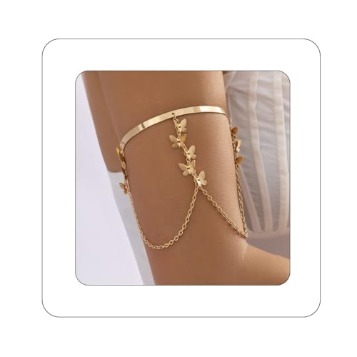 Bethynas Punk Chain Tassel Upper Arm Cuff Cute Butterfly Disc Shell Star Coin Leaf Charm Pendant Arm Bracelet Bangle Open Greek Armlet Beach Wedding Prom Party Accessories for Women - Main Image