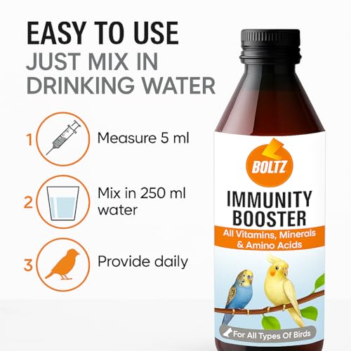 BOLTZ Immunity Booster for All Birds for Healthy Growth with Essential Vitamins, Minerals and Amino acids-100ml, transperent, Small
