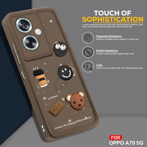 Image of AESTMO Back Case Cover for Oppo A79 5G Cover | Cute Fun Cartoon 3D Ball | Coffee Silicone Case | Full Body Protection | Camera Protection Back Cover for Oppo A79 5G (Brown)