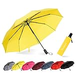 siepasa impermeable y a prueba de viento ligero paraguas, Auto abierto cerca de viaje compacto paraguas para mujeres y hombres, Amarillo Brillante