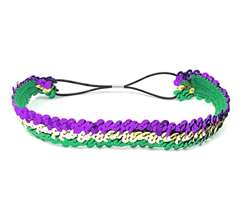 Green, Gold & Purple Womens Sequin Polyester Fancy Dress Headband 38 x 3cm, Green Gold Purple