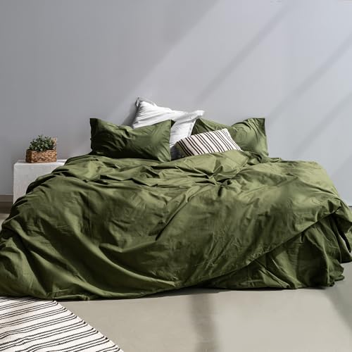 Housse de couette 140x200 coton vert olive basic au fini mat doux