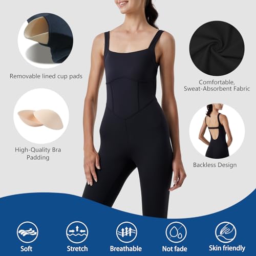 Image of LOVESOFT Workout Jumpsuits for Women Sleevesless Bodycon Backless Unitard
