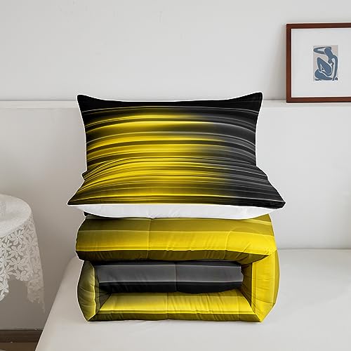 Image of Feelyou Yellow and Grey Comforter Set Full, Geometric Abstract Ombre Bedding Set for Kids Gradient Yellow Lines Comforter Abstract Ombre Duvet Set with 2 Pillow Case