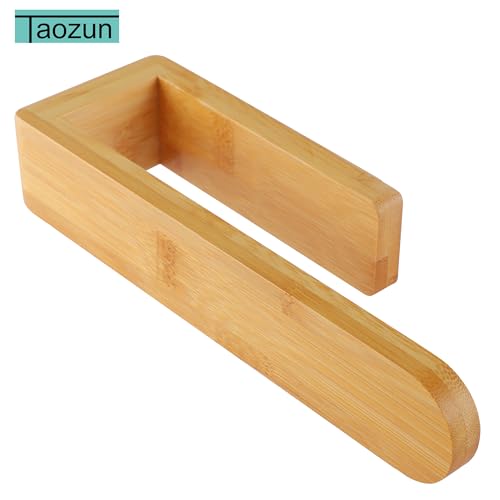 Image of Taozun Towel Holder Bamboo Towel Rack Wooden Towel Rail Adhesive Towel Bar | Natural wood decor, Farmhouse style, Sturdy, 7.9 Inche, Easy Install, No Drill, For Bathroom /Bath /Kitchen /RV