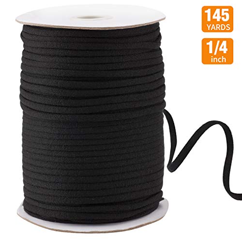 145 Yard 1/4 Inch Wide Black Elastic String Cord Bands Rope for Sewing Crafts DIY Mask (145 Yard Black)