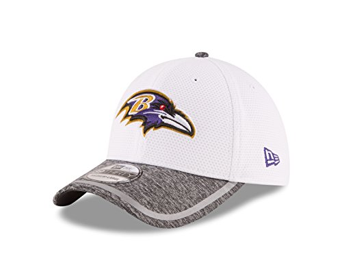 New Era NFL Baltimore Ravens 2016 Training Camp Team Color 39THIRTY Stretch Fit Cap, Small/Medium, White/Gray Heather
