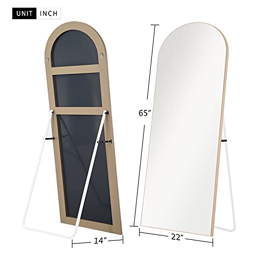 Image of NeuType 65 inchx22 inch Arched Full Length Mirror Large Arched Mirror Floor Mirror with Stand Large Bedroom Mirror Arched Shape Wall Mounted Mirror Hanging or Leaning Against Wall, Wood Frame, Burlywood
