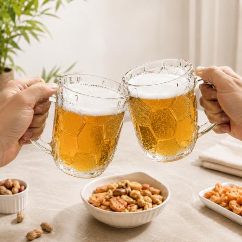 Image of WRINGO Beer Mugs Set of 2, 450ML Glass Mug with Handle, Large Big Heavy Mugs for Freezer, Multipurpose Mugs, Dishwasher & Microwave Safe (BR-14)