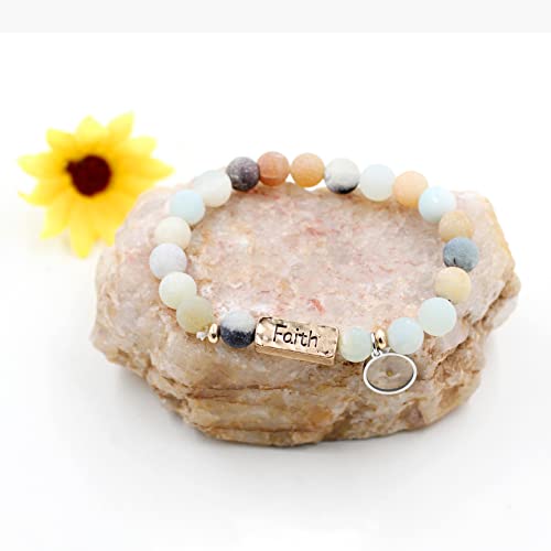 Uloveido Natural White Turquoise Green Pink Stone Powerful Encouragement Bracelets Charms Heart Mustard Seed Stretch Bracelet for Women Y19974