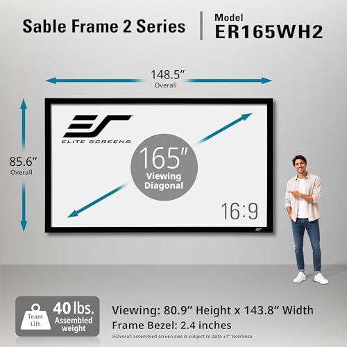 Image of Elite Screens Sable Frame 2 Series, 165-inch Diagonal 16:9, Active 3D 4K Ultra HD Ready Fixed Frame Home Theater Movie Office Presentations Indoor Front Projection Projector Screen, ER165WH2, Black
