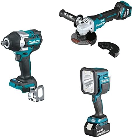 Makita 18V LXT Li-Ion Brushless 4-Speed Mid-Torque 1/2" Sq. Drive Impact Wrench, LXT BL 4-1/2” / 5" Paddle Switch Cut-Off/Angle Grinder w/Electric Brake, & LXT Flashlight/Spotlight, Tools Only