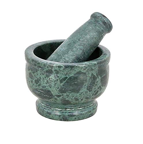 Green Marble Mixer for Kitchen and Pestle Sets Ayurvedic Medicine Crusher Bowl Ceramic Porcelain Masher/Kharal/Khalbatta/Imam Dasta/Spice Grinder for Home. (4 Inches for Kitchen)