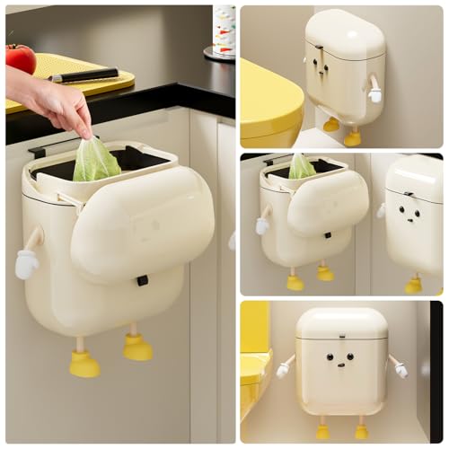 Image of UFORU Plastic Hanging Trash Can with Lid, 3.2 Gallon Kitchen Compost Bin