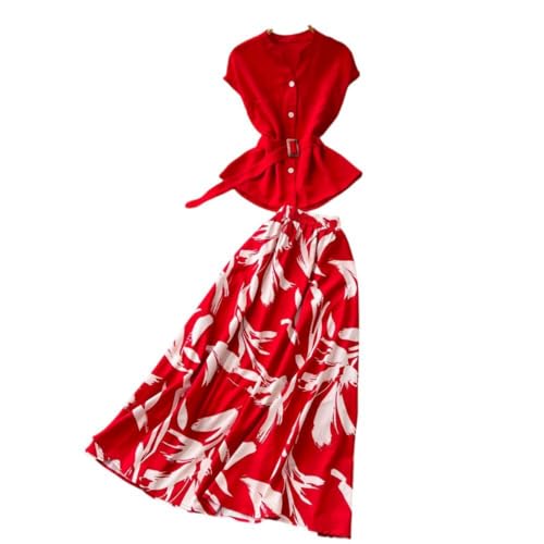 Ensemble haut et jupe midi en patchwork floral au design coréen raffiné