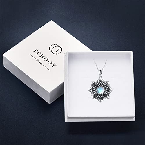 Echooy Mandala Necklace Moonstone Necklace 925 Sterling Silver Flower Of Life Pendant Necklace Black Mandala Jewelry Vintage Viking Amulet Necklace For Women Girl Teens #TOP6